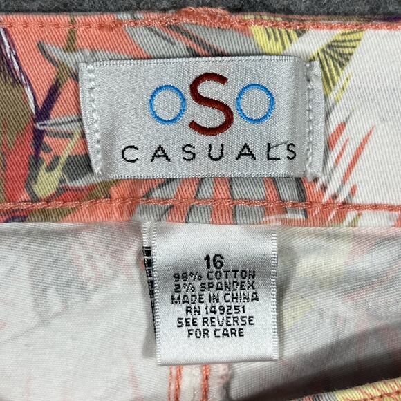 OSO Casuals Pants Women’s‎ 16 Peach Floral Flat Front Straight Leg Basic NWOT - Picture 3 of 9